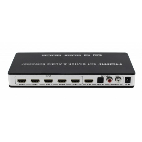 HSWA501 - Selector HDMI v1.4: 5 entradas a 1 salida. Salida audio.